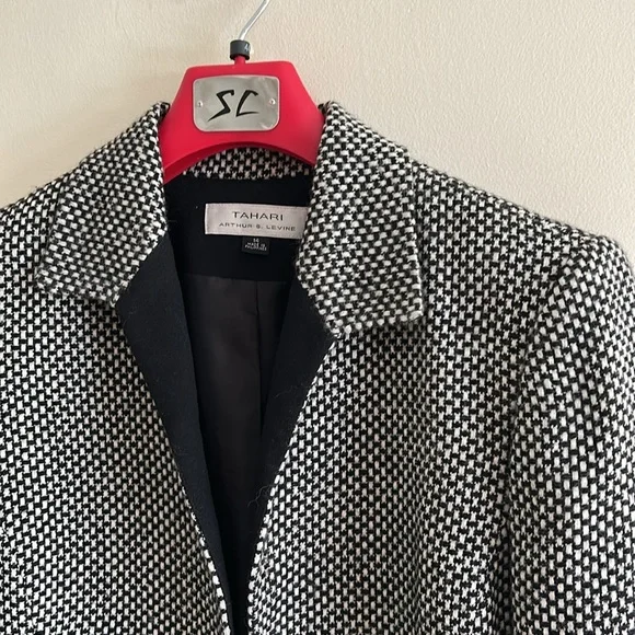 Tahari Black White Check Open Front Lined Blazer Size 14 - Picture 6 of 14